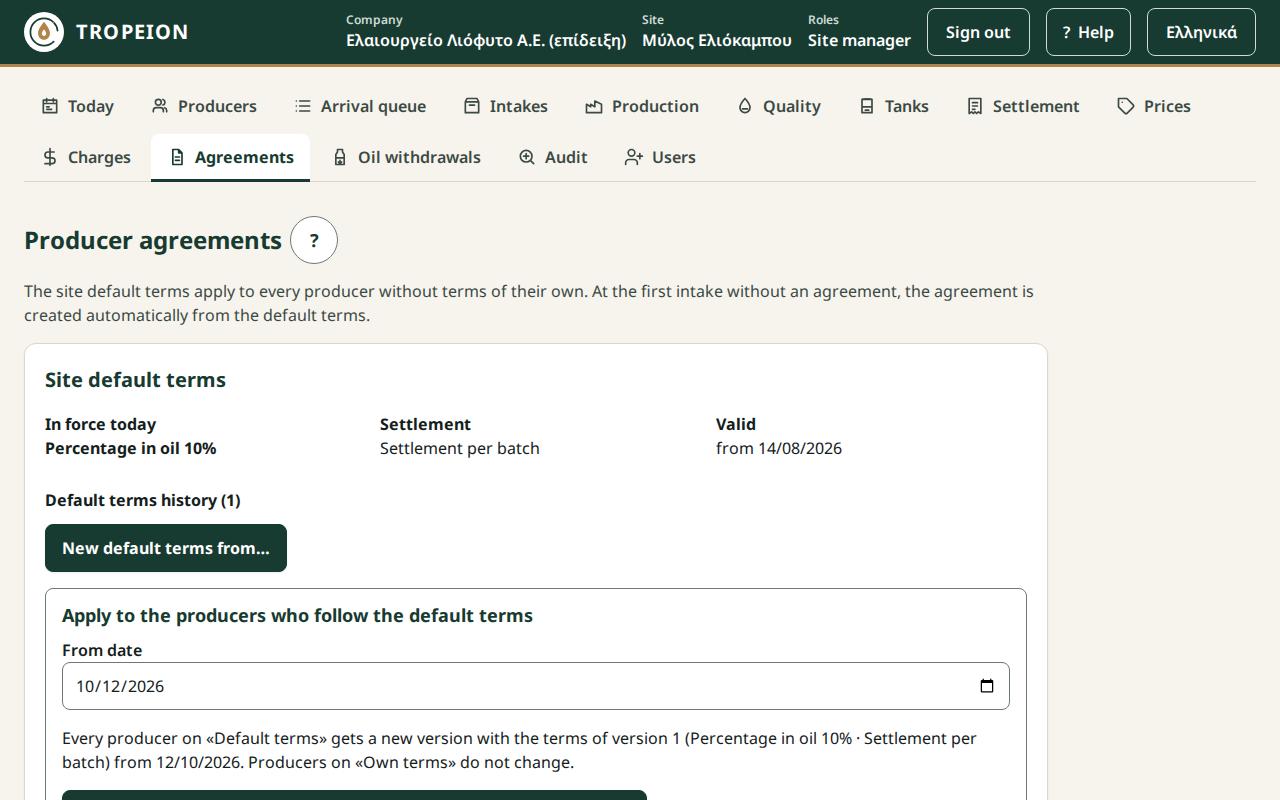 The site's default terms